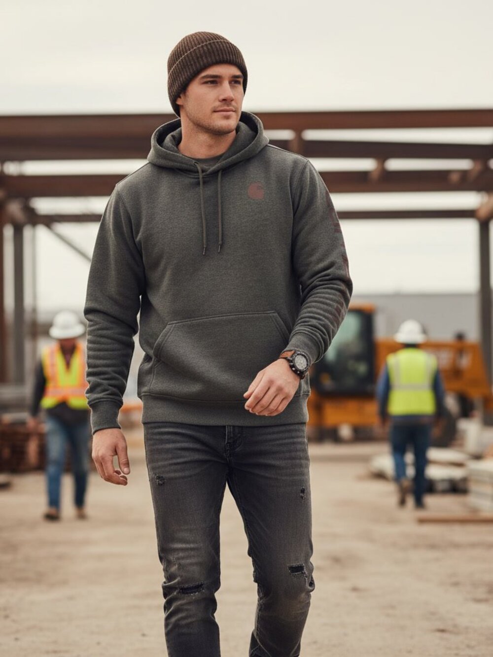 Carhartt Relaxed Fit Hoodie Unisex 1X/XL Gray Logo Sleeve